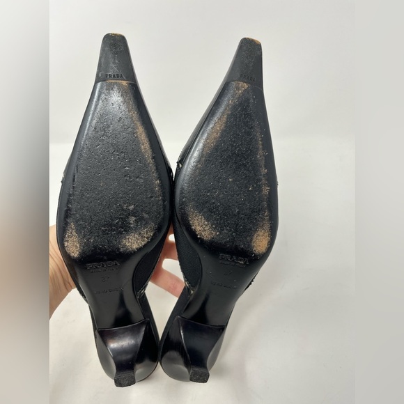 Vintage Prada Mule Heel black Leather and Canvas Buckle Pointed Toe size 37 - Picture 6 of 8